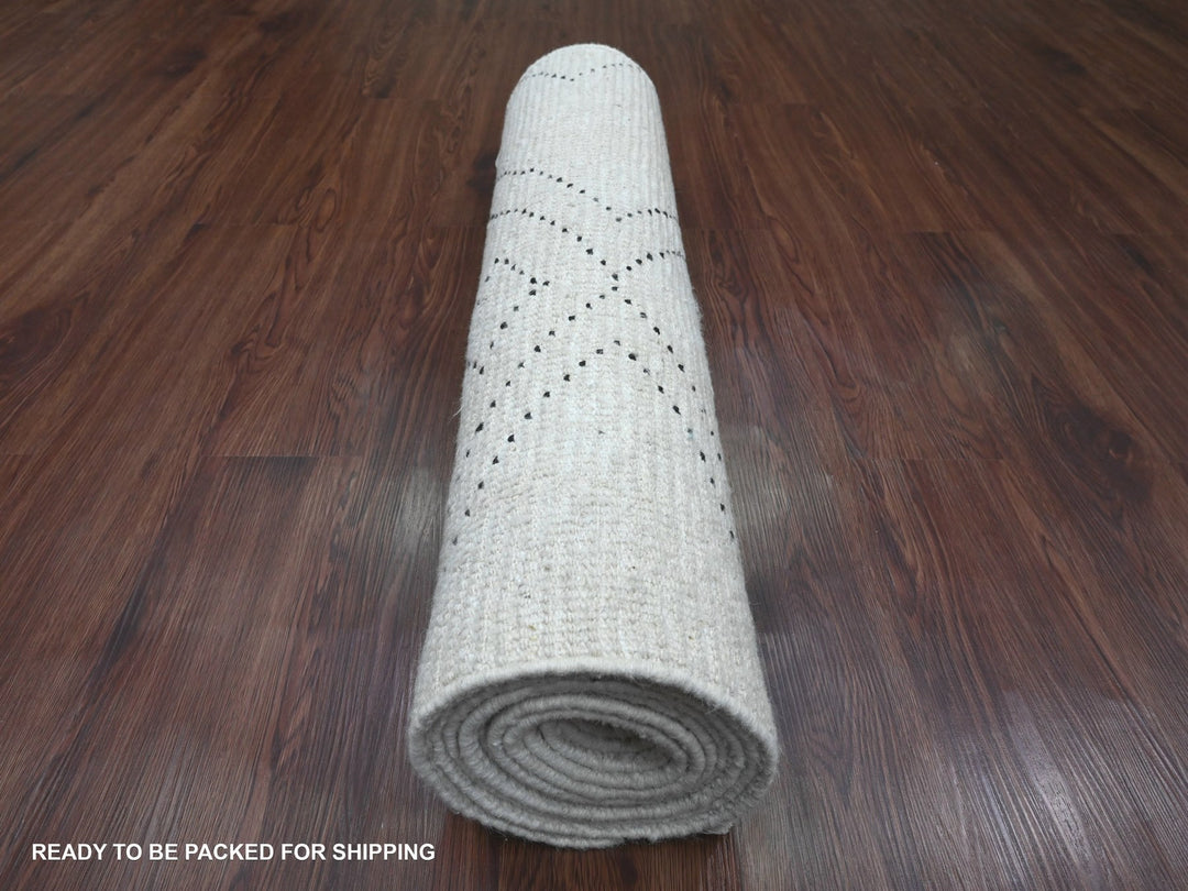 3'0" x 12'8" New Hand Knotted Ivory Wool Runner Oriental Rug - MOA10220289
