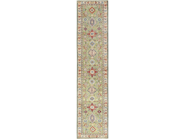 2'8" x 12'7" New Hand Knotted Green Wool Runner Oriental Rug - MOA1022028