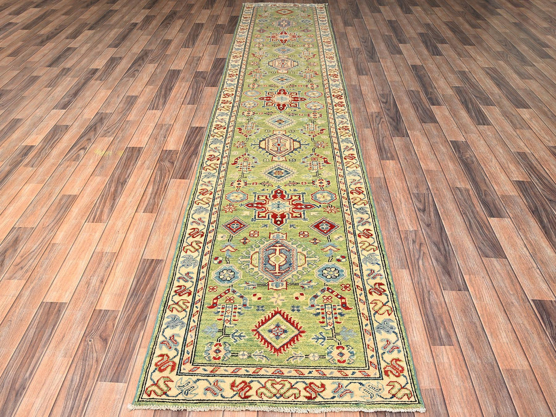 2'8" x 12'7" New Hand Knotted Green Wool Runner Oriental Rug - MOA1022028