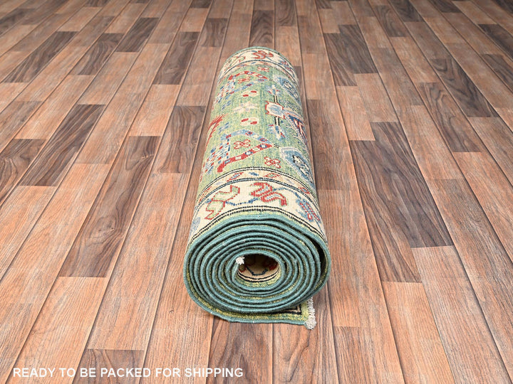 2'8" x 12'7" New Hand Knotted Green Wool Runner Oriental Rug - MOA1022028