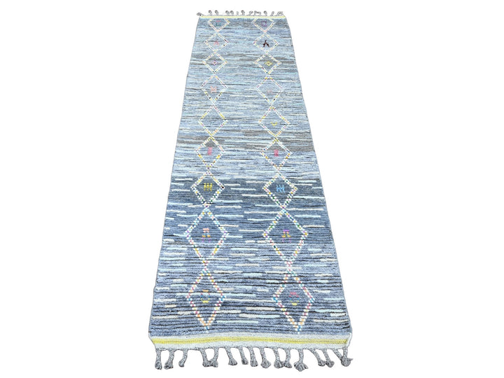 2'5" x 8'4" New Hand Knotted Grey Wool Runner Oriental Rug - MOA10220290
