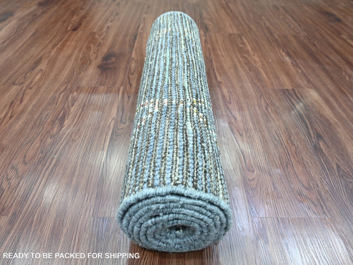 2'5" x 8'4" New Hand Knotted Grey Wool Runner Oriental Rug - MOA10220290