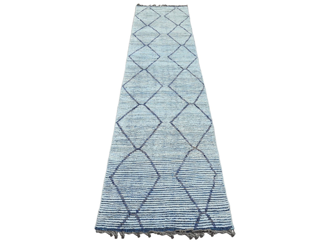2'5" x 10'3" New Hand Knotted Blue Wool Runner Oriental Rug - MOA10220291