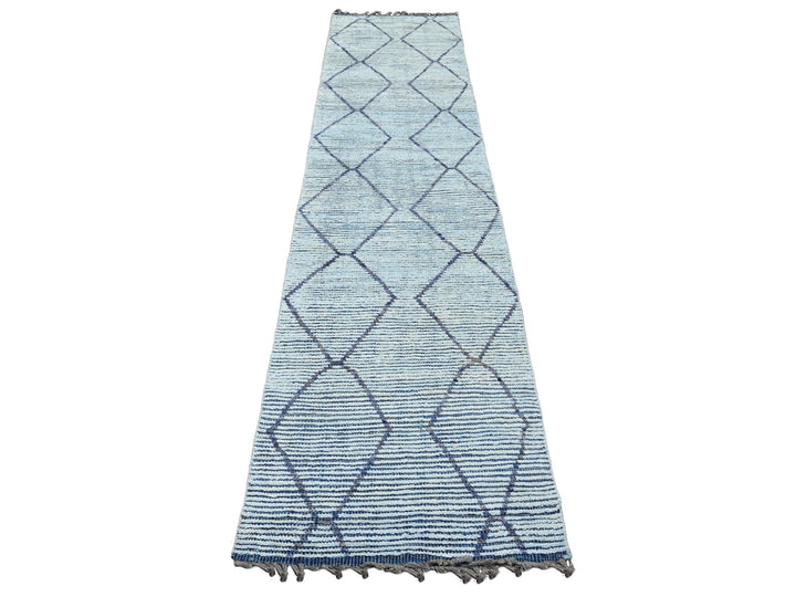 2'5" x 10'3" New Hand Knotted Blue Wool Runner Oriental Rug - MOA10220291