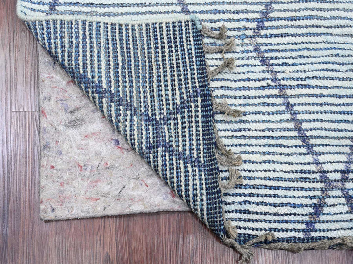 2'5" x 10'3" New Hand Knotted Blue Wool Runner Oriental Rug - MOA10220291