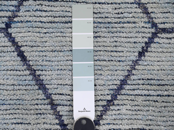 2'5" x 10'3" New Hand Knotted Blue Wool Runner Oriental Rug - MOA10220291