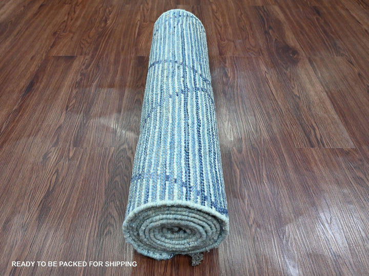 2'5" x 10'3" New Hand Knotted Blue Wool Runner Oriental Rug - MOA10220291