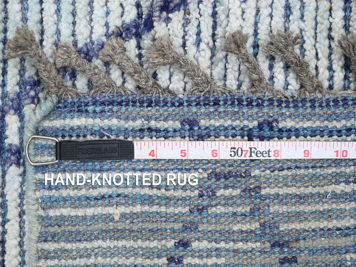 2'5" x 10'3" New Hand Knotted Blue Wool Runner Oriental Rug - MOA10220291