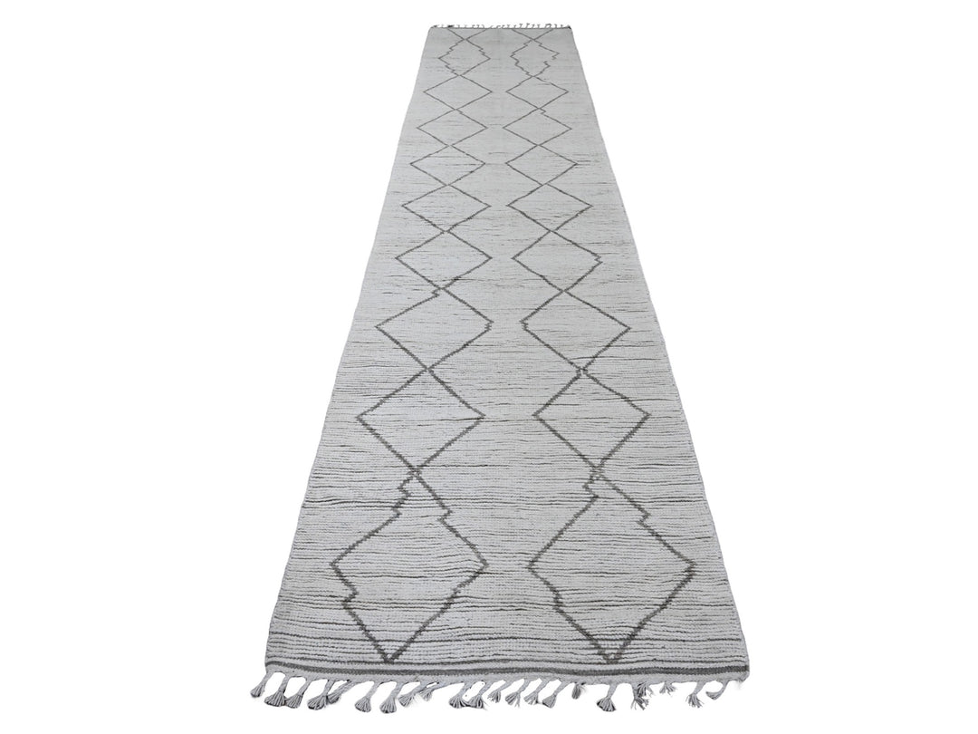 3'3" x 15'5" New Hand Knotted Ivory Wool Runner Oriental Rug - MOA10220292