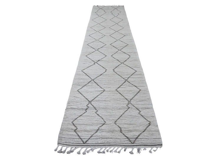 3'3" x 15'5" New Hand Knotted Ivory Wool Runner Oriental Rug - MOA10220292