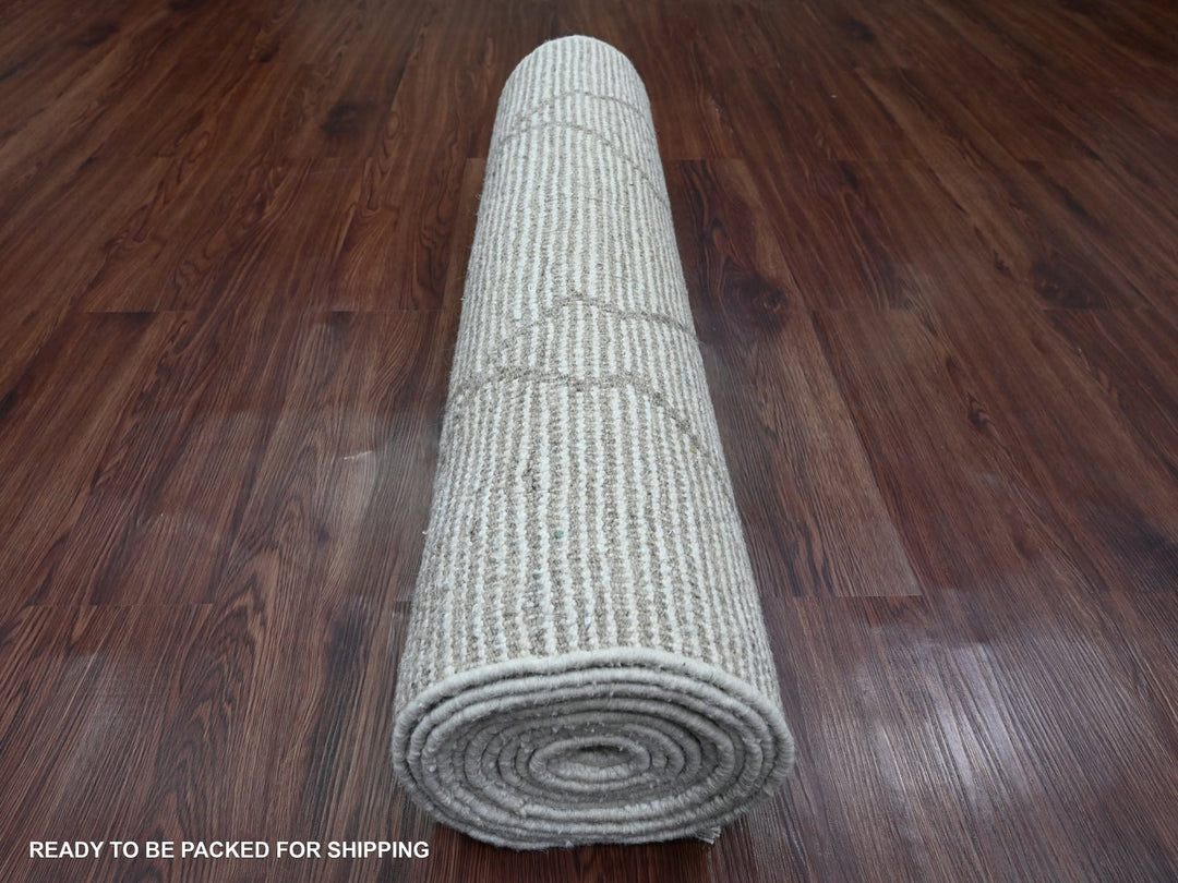 3'3" x 15'5" New Hand Knotted Ivory Wool Runner Oriental Rug - MOA10220292
