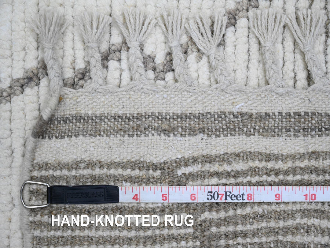 3'3" x 15'5" New Hand Knotted Ivory Wool Runner Oriental Rug - MOA10220292