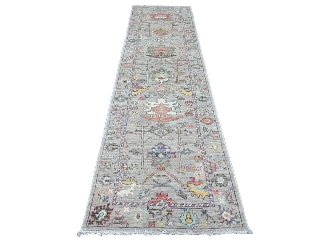 3'0" x 11'7" New Hand Knotted Grey Wool Runner Oriental Rug - MOA10220293