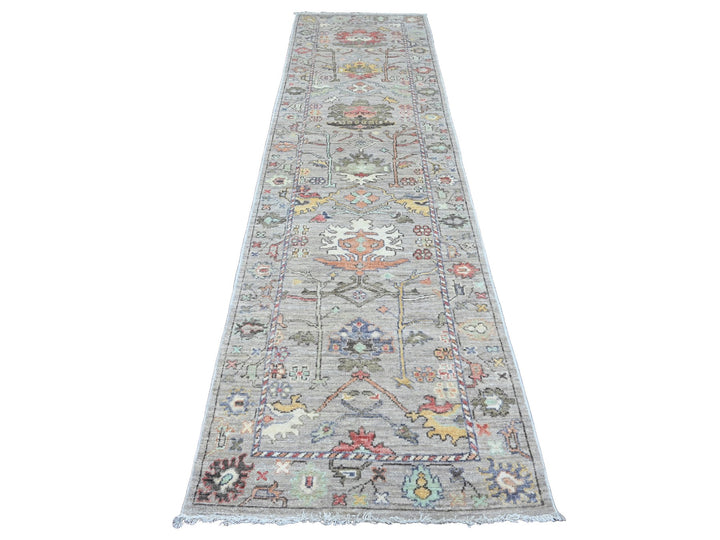 3'0" x 11'7" New Hand Knotted Grey Wool Runner Oriental Rug - MOA10220293