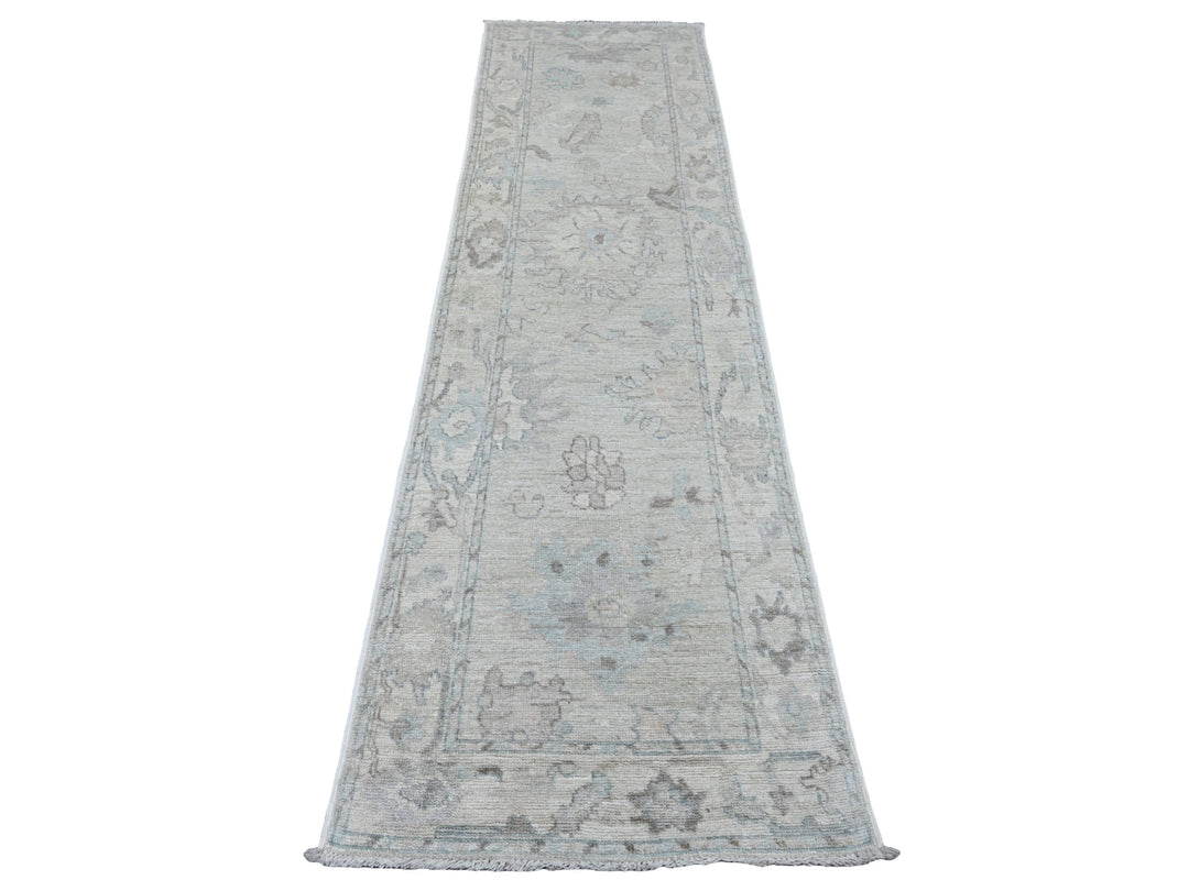 2'7" x 9'9" New Hand Knotted Grey Wool Runner Oriental Rug - MOA10220294