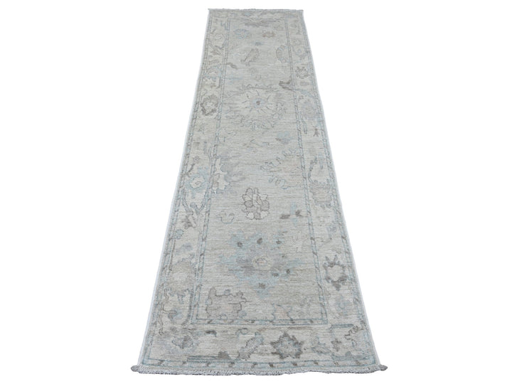 2'7" x 9'9" New Hand Knotted Grey Wool Runner Oriental Rug - MOA10220294