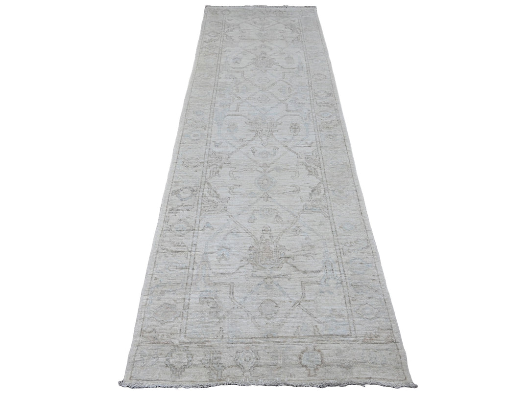 3'0" x 9'5" New Hand Knotted Ivory Wool Runner Oriental Rug - MOA10220296