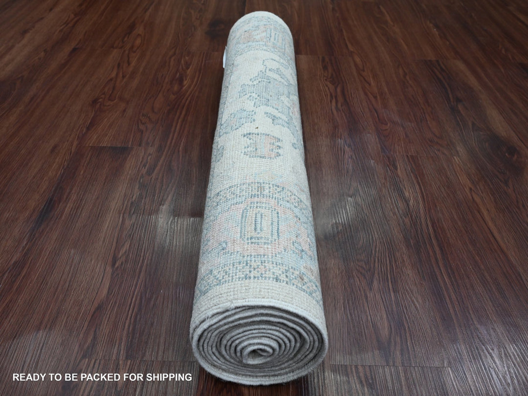 2'8" x 11'4" New Hand Knotted Ivory Wool Runner Oriental Rug - MOA10220300