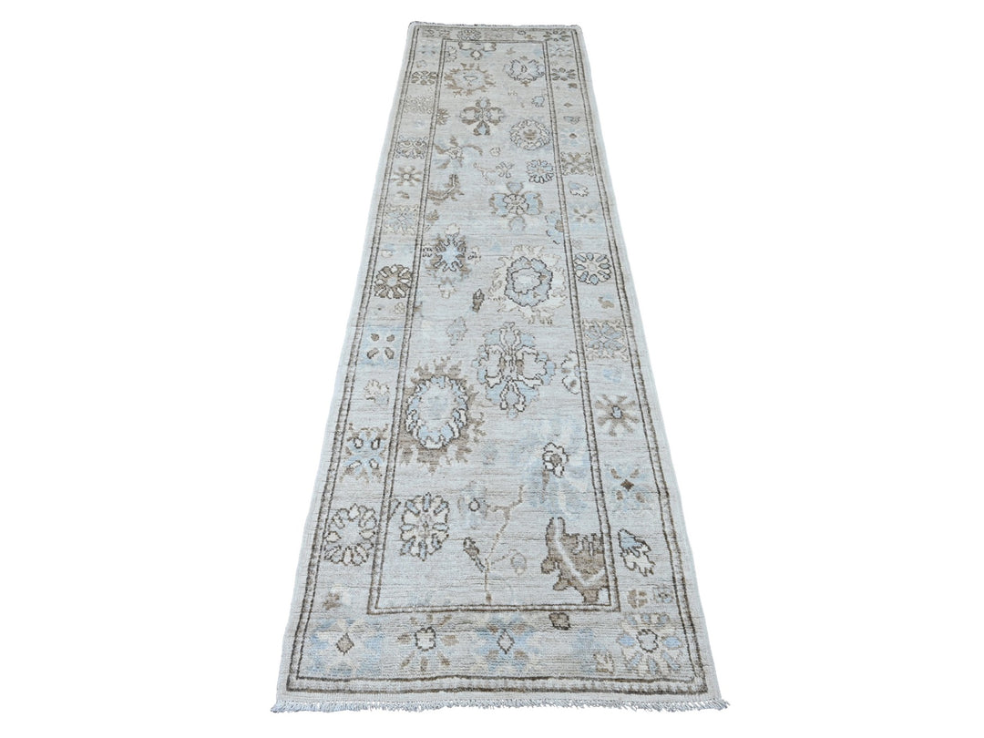 2'7" x 9'9" New Hand Knotted Grey Wool Runner Oriental Rug - MOA10220301