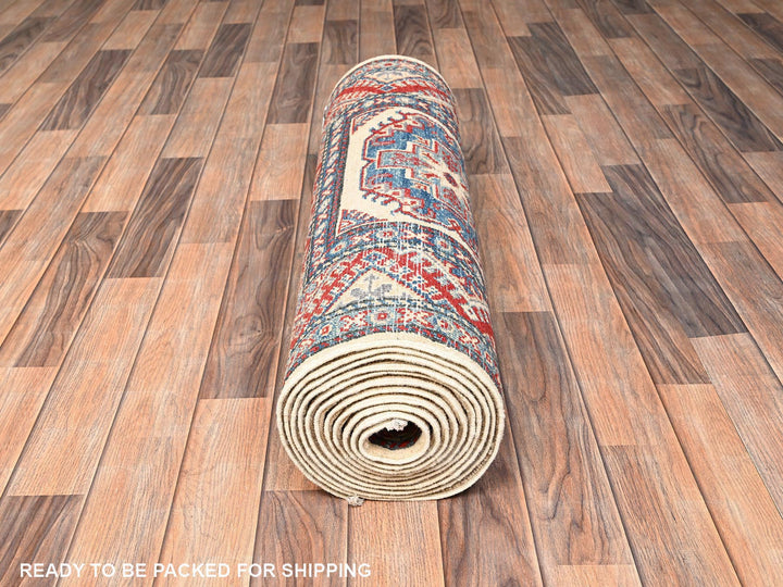 2'10" x 15'5" New Hand Knotted Ivory Wool Runner Oriental Rug - MOA1022030