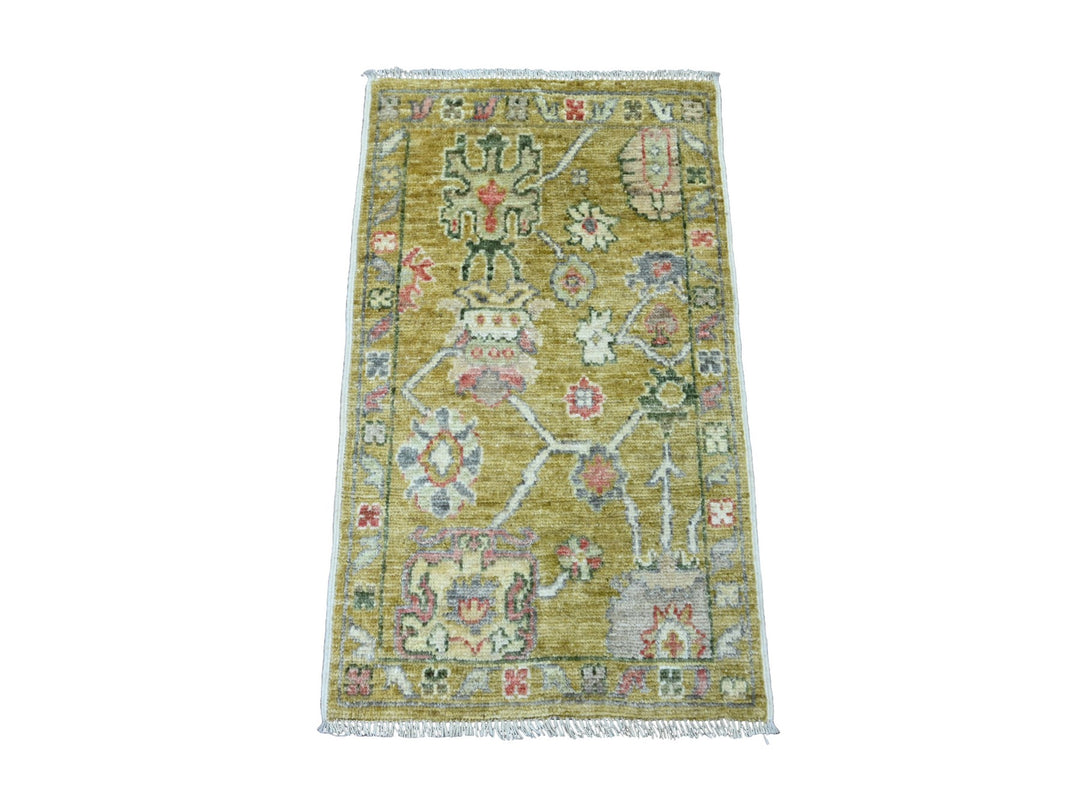 1'10" x 3'2" New Hand Knotted Yellow Wool Rectangle Oriental Rug - MOA10220322