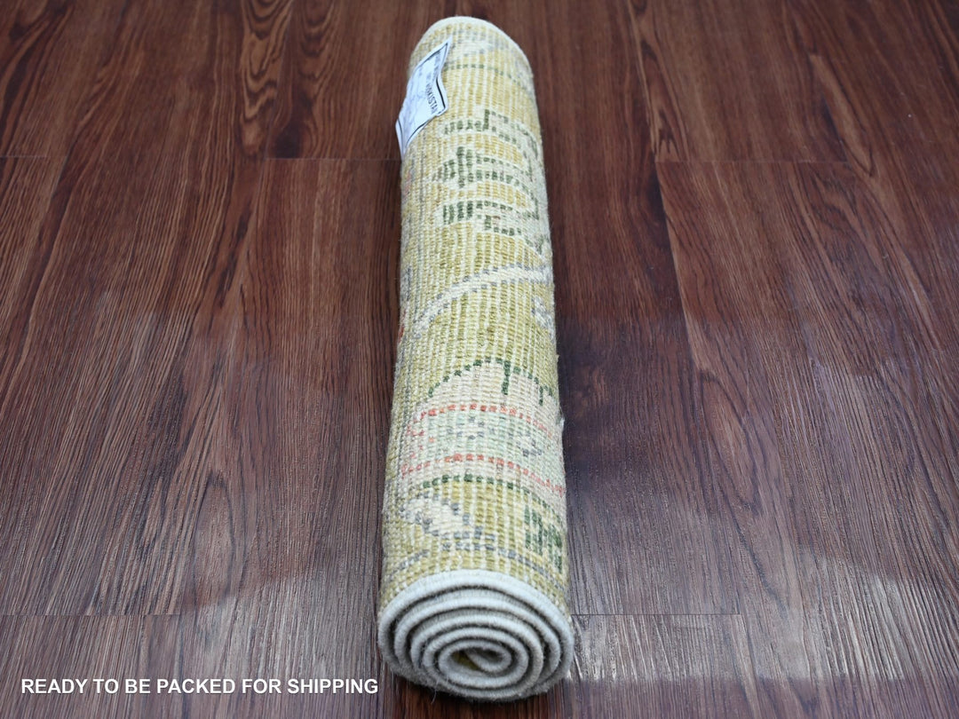 1'10" x 3'2" New Hand Knotted Yellow Wool Rectangle Oriental Rug - MOA10220322