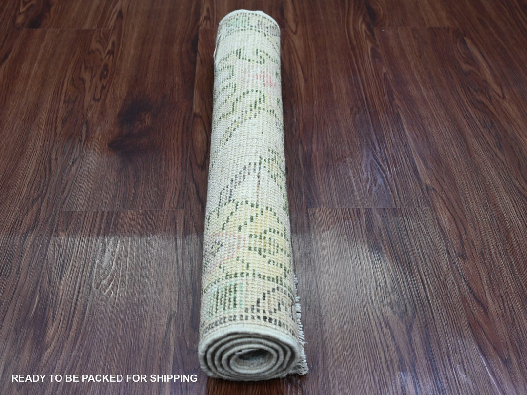 1'11" x 3'0" New Hand Knotted Ivory Wool Rectangle Oriental Rug - MOA10220328
