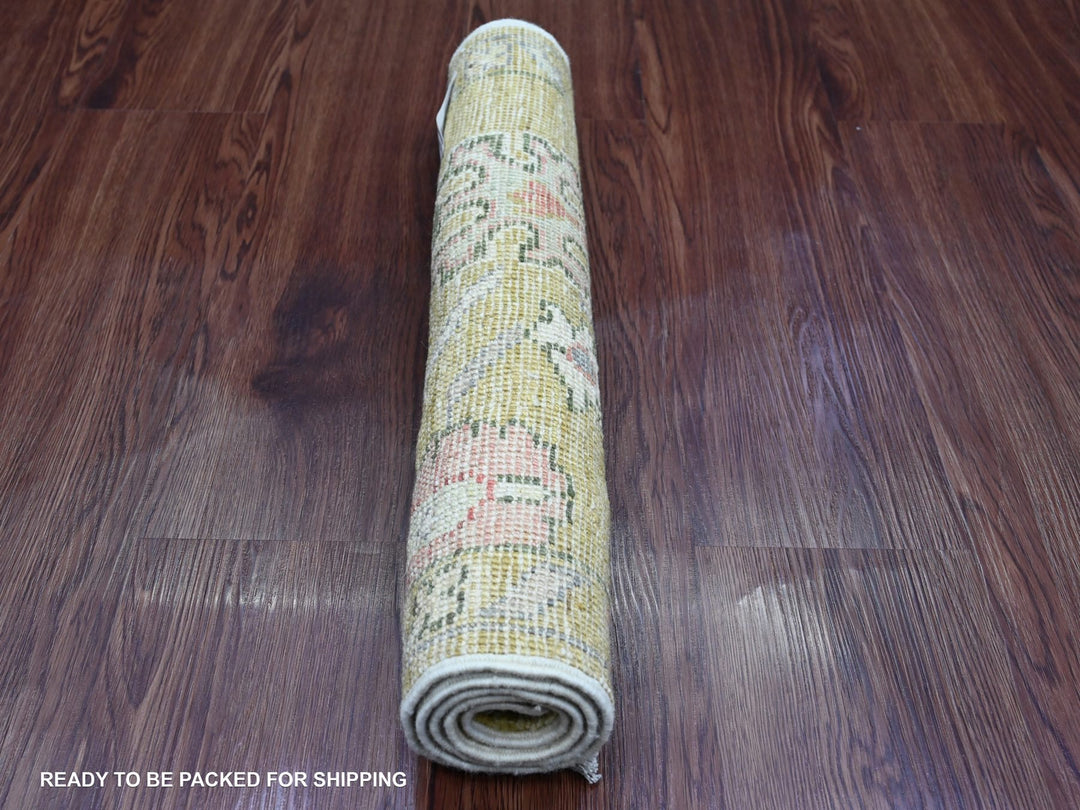1'11" x 3'1" New Hand Knotted Yellow Wool Rectangle Oriental Rug - MOA10220329
