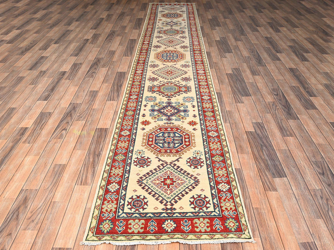 2'7" x 15'10" New Hand Knotted Ivory Wool Runner Oriental Rug - MOA1022032