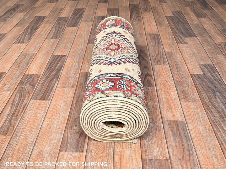 2'7" x 15'10" New Hand Knotted Ivory Wool Runner Oriental Rug - MOA1022032