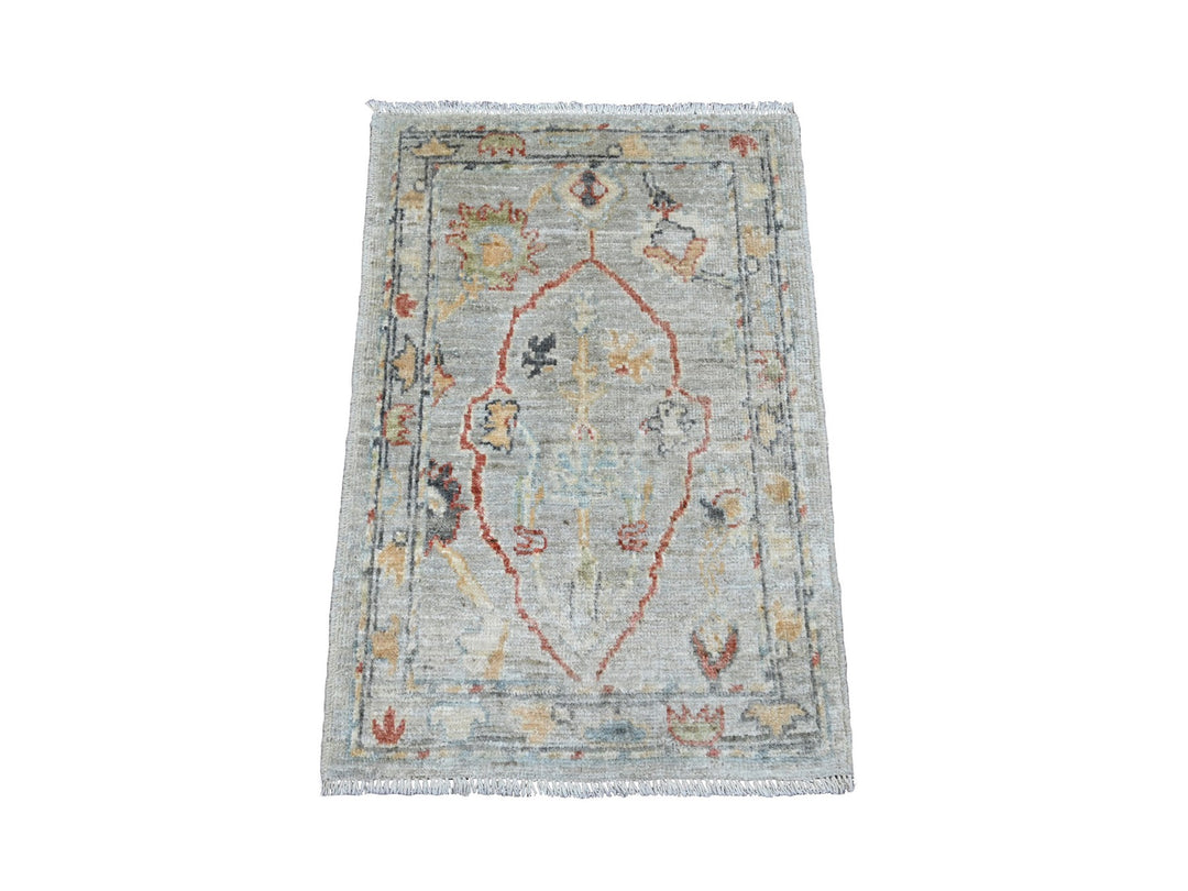 2'1" x 3'0" New Hand Knotted Grey Wool Rectangle Oriental Rug - MOA10220330