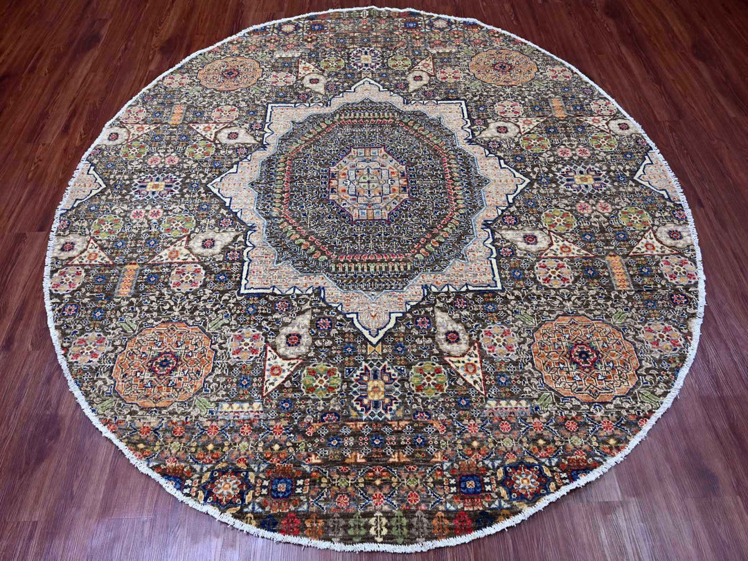 7'8" x 7'8" New Hand Knotted Brown Wool Round Oriental Rug - MOA10220337