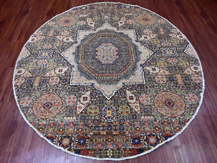 7'8" x 7'8" New Hand Knotted Brown Wool Round Oriental Rug - MOA10220337
