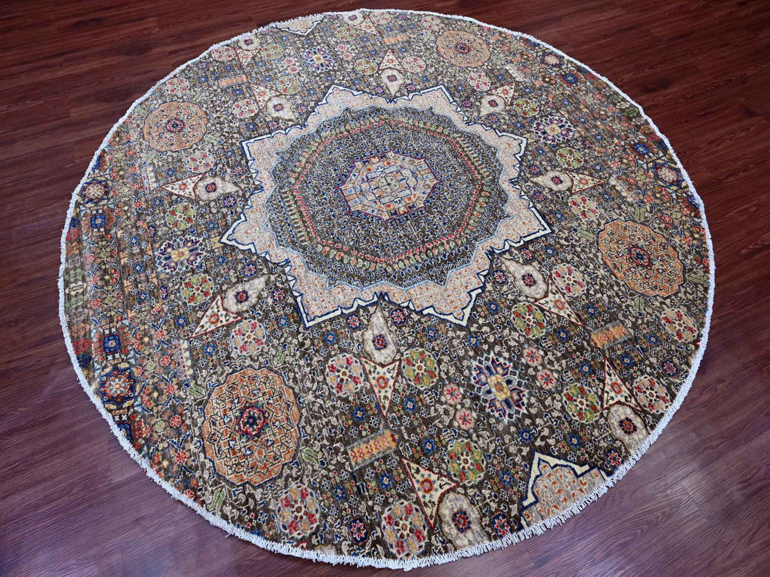 7'8" x 7'8" New Hand Knotted Brown Wool Round Oriental Rug - MOA10220337