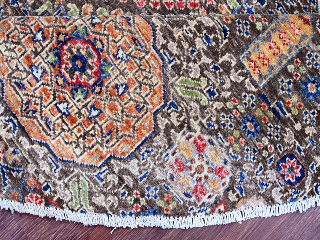 7'8" x 7'8" New Hand Knotted Brown Wool Round Oriental Rug - MOA10220337