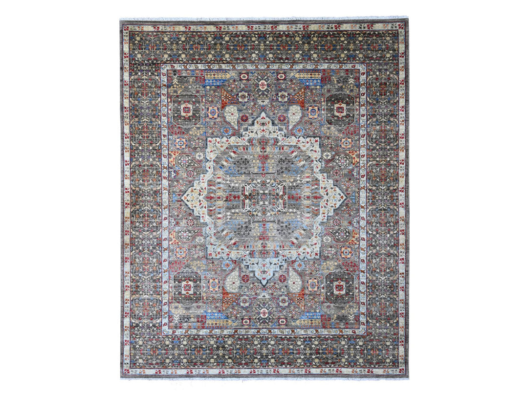 7'11" x 9'8" New Hand Knotted Grey Wool Rectangle Oriental Rug - MOA10220338