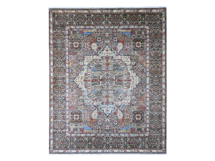 7'11" x 9'8" New Hand Knotted Grey Wool Rectangle Oriental Rug - MOA10220338