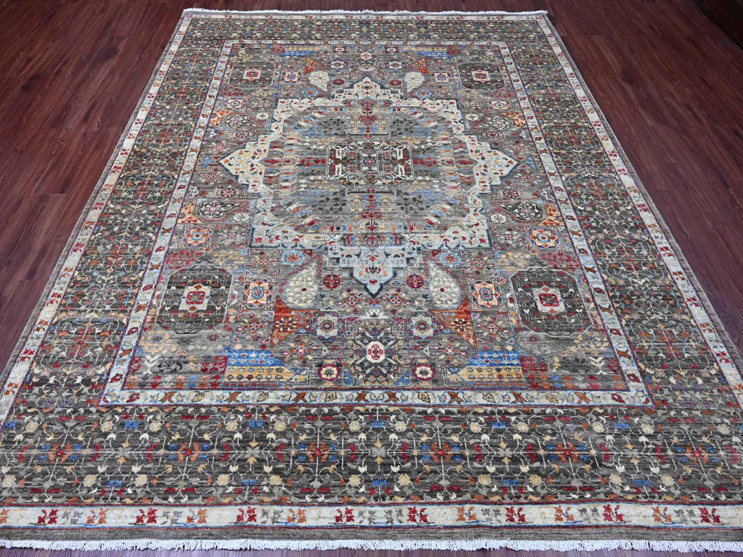 7'11" x 9'8" New Hand Knotted Grey Wool Rectangle Oriental Rug - MOA10220338