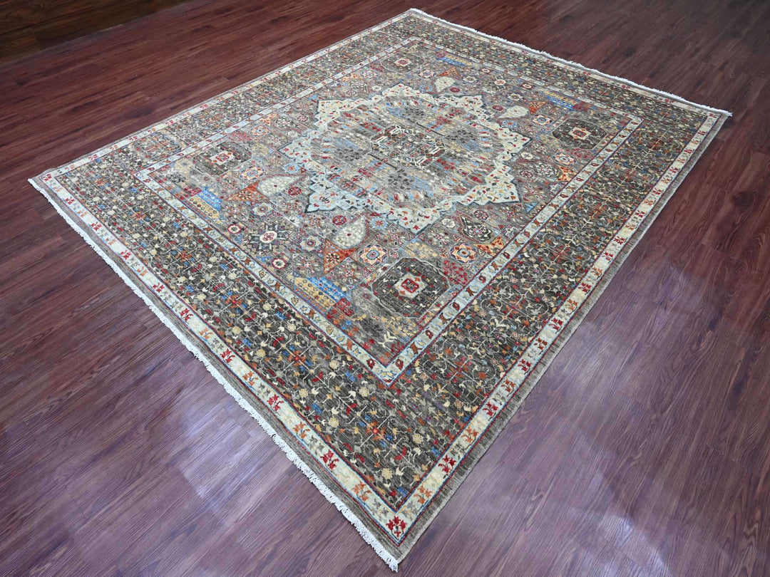 7'11" x 9'8" New Hand Knotted Grey Wool Rectangle Oriental Rug - MOA10220338