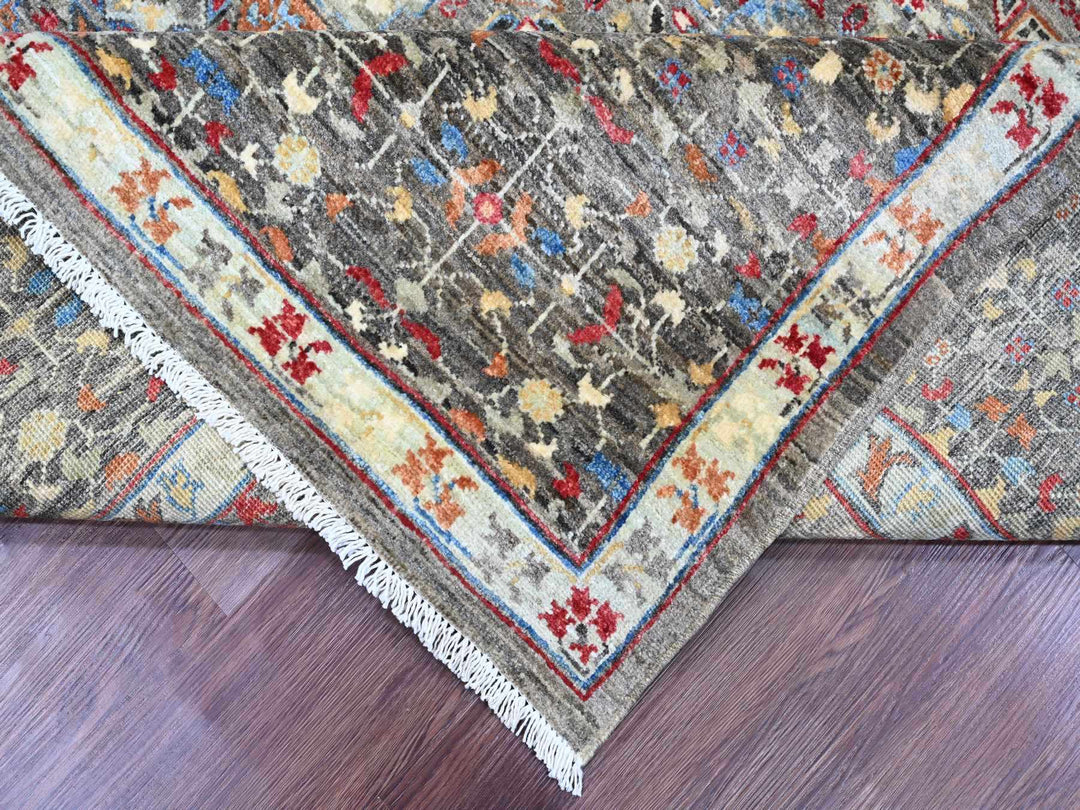 7'11" x 9'8" New Hand Knotted Grey Wool Rectangle Oriental Rug - MOA10220338