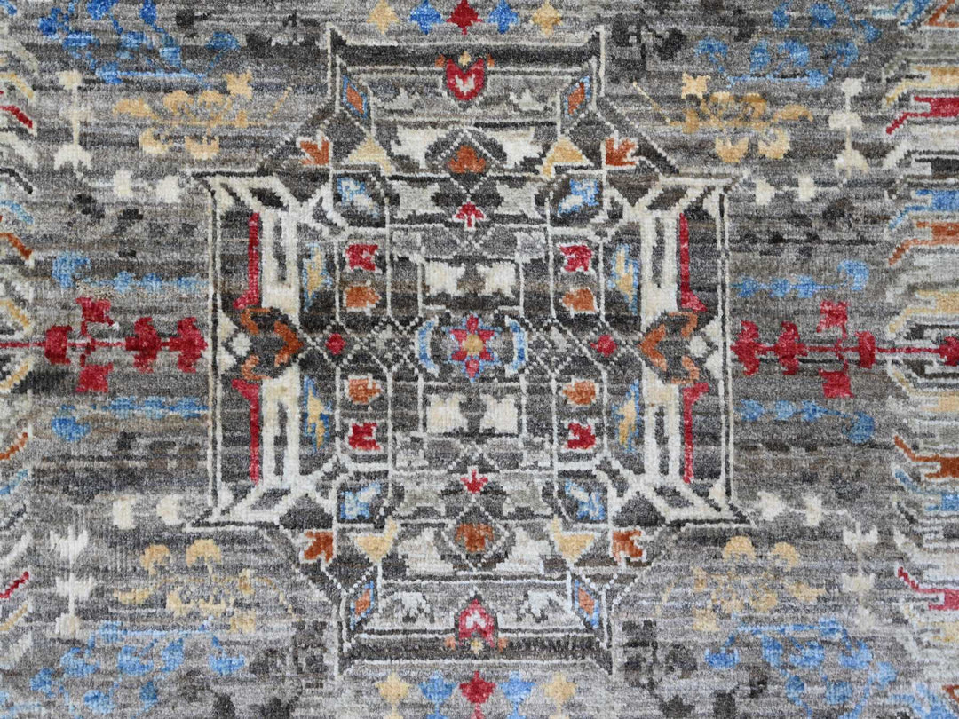 7'11" x 9'8" New Hand Knotted Grey Wool Rectangle Oriental Rug - MOA10220338