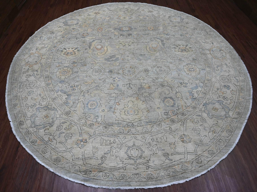12'0" x 12'2" New Hand Knotted Grey Wool Round Oriental Rug - MOA10220339