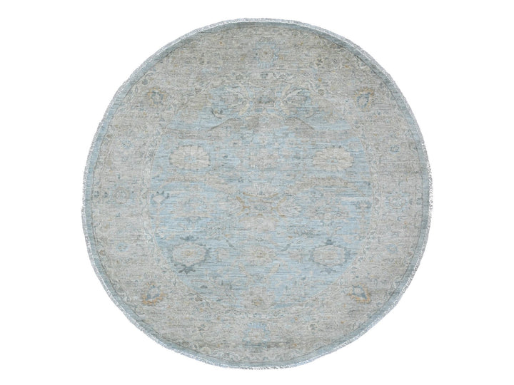 5'11" x 6'3" New Hand Knotted Blue Wool Round Oriental Rug - MOA10220341