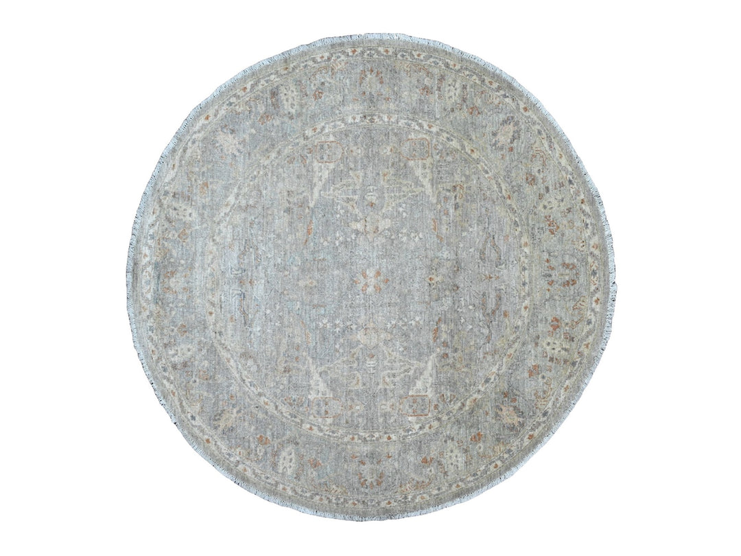 5'10" x 6'0" New Hand Knotted Blue Wool Round Oriental Rug - MOA10220342