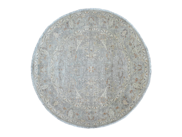 5'10" x 6'0" New Hand Knotted Blue Wool Round Oriental Rug - MOA10220342