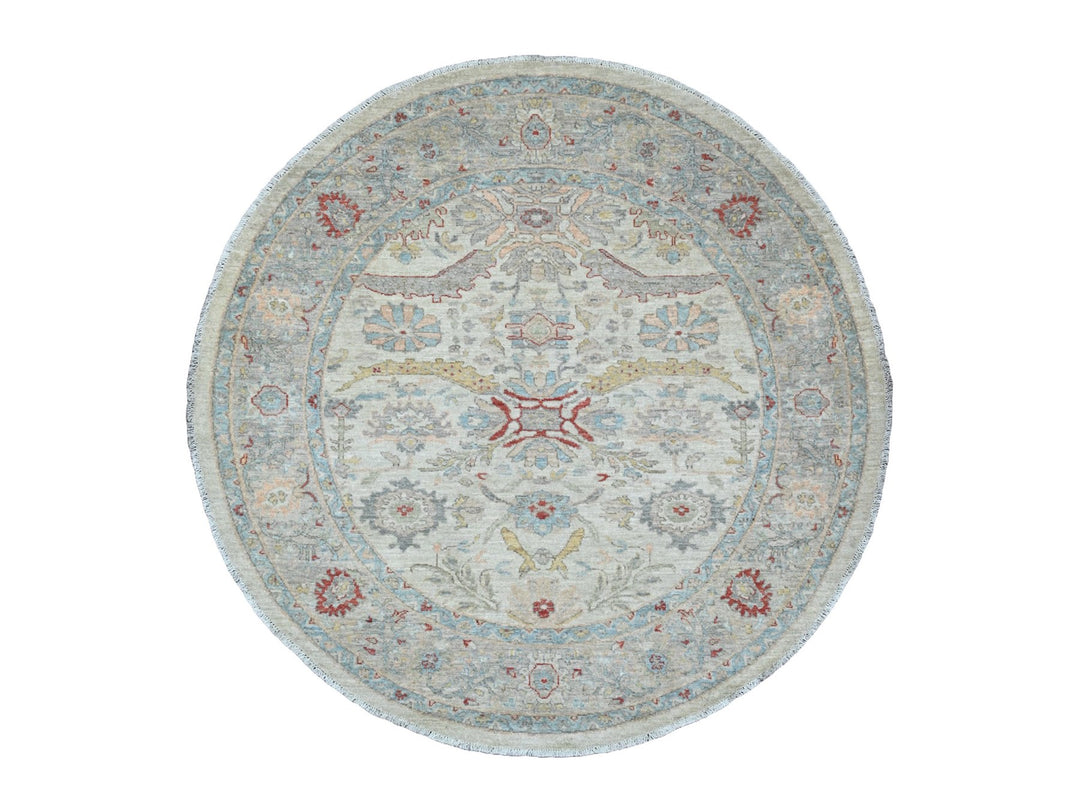 5'10" x 5'11" New Hand Knotted Ivory Wool Round Oriental Rug - MOA10220343