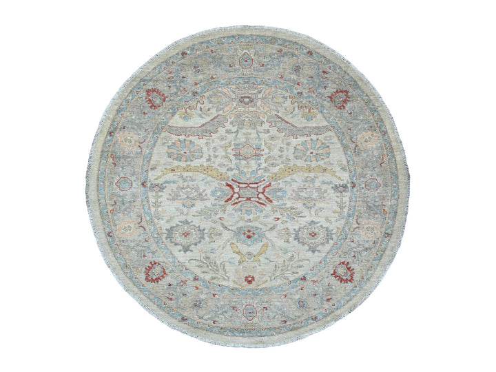 5'10" x 5'11" New Hand Knotted Ivory Wool Round Oriental Rug - MOA10220343