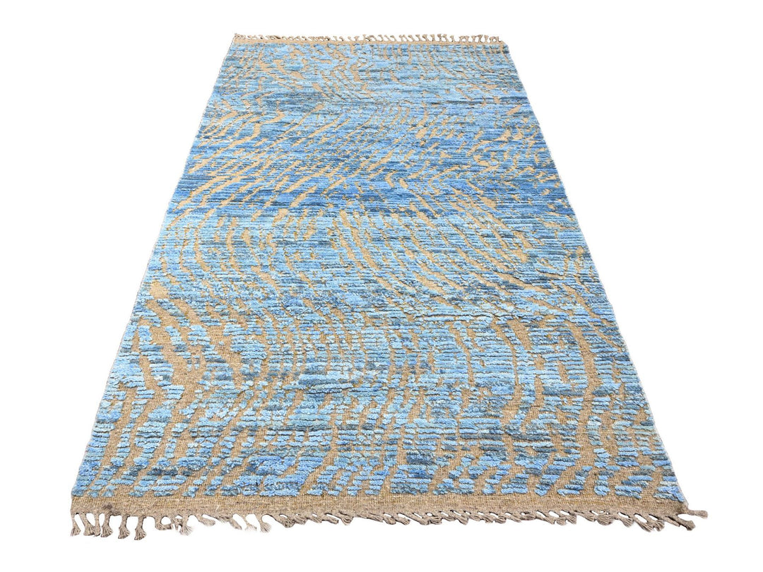 5'1" x 8'2" New Hand Knotted Blue Wool Rectangle Oriental Rug - MOA10220344