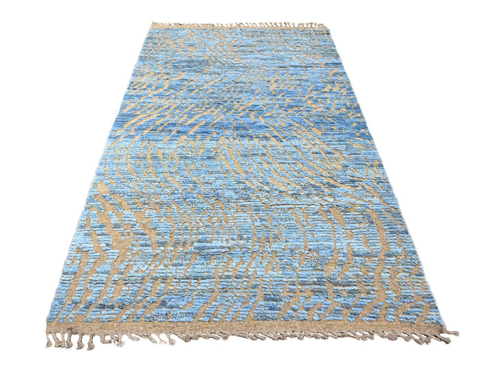 5'1" x 8'2" New Hand Knotted Blue Wool Rectangle Oriental Rug - MOA10220344