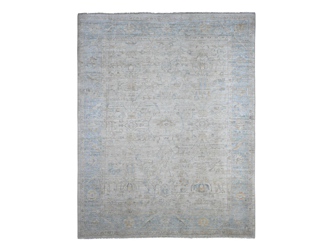 9'1" x 11'7" New Hand Knotted Grey Wool Rectangle Oriental Rug - MOA10220349